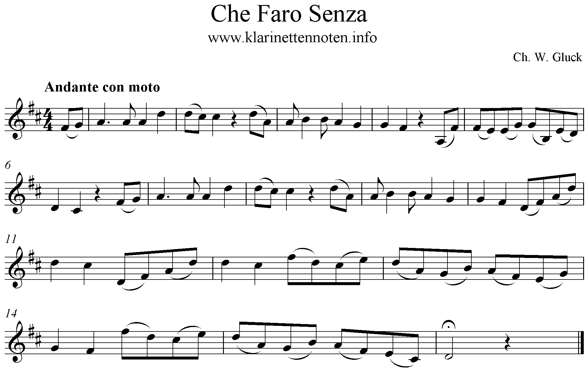 Che Faro Senzs, Orfeo ed euridice, Gluck, D-Major, KLarinette, Clarinet